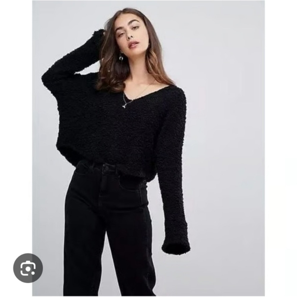 Free People Oversized Black V-Neck Sweater